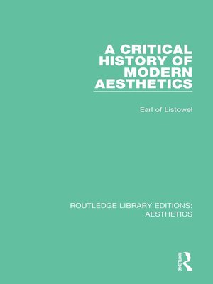 cover image of A Critical History of Modern Aesthetics